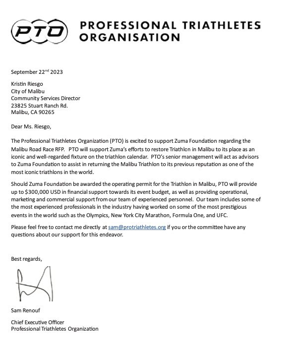 PTO backs Michael Epstein’s Zuma Foundation bid for Malibu Triathlon